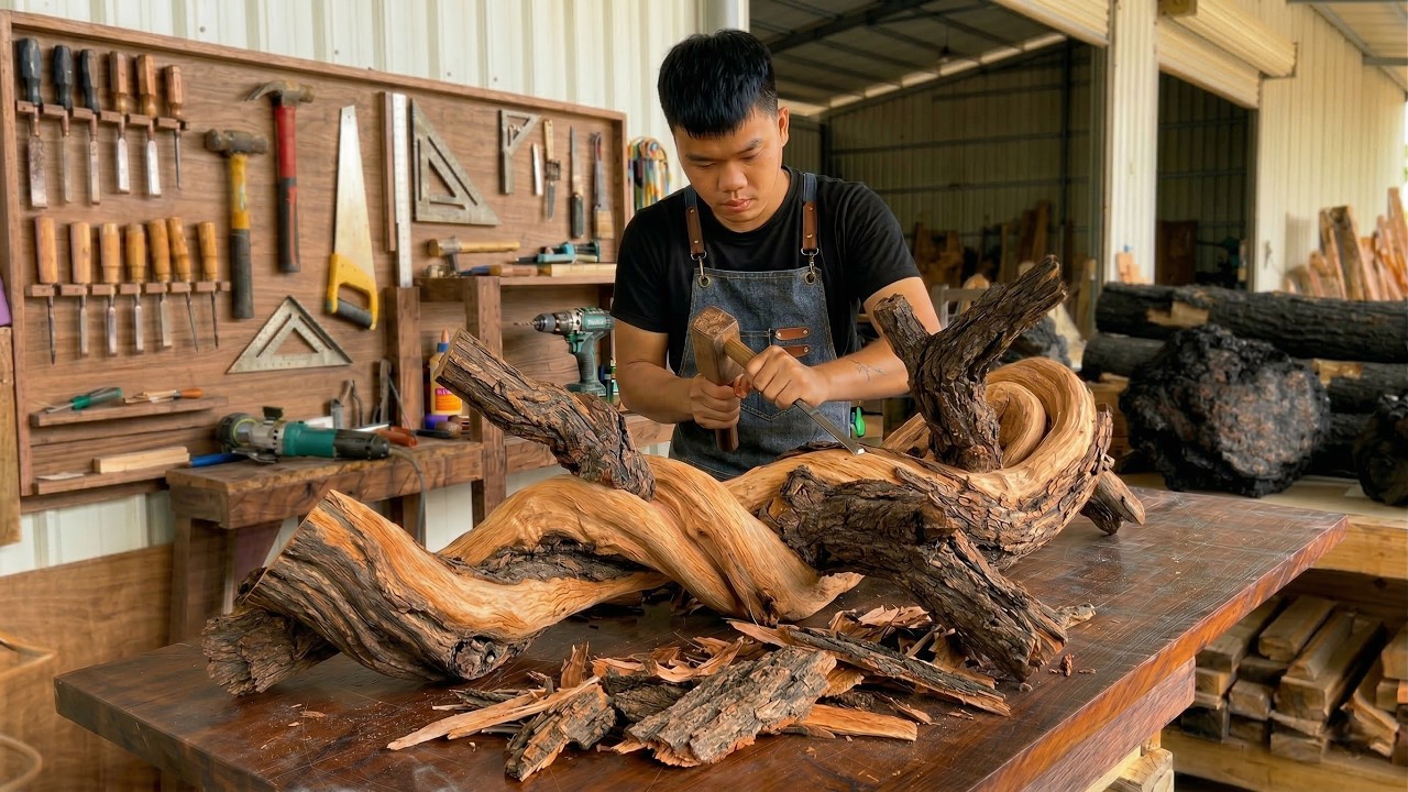DIY. Creative Idea With a Weird Wood Log | Quirky & Unique Coffee Table