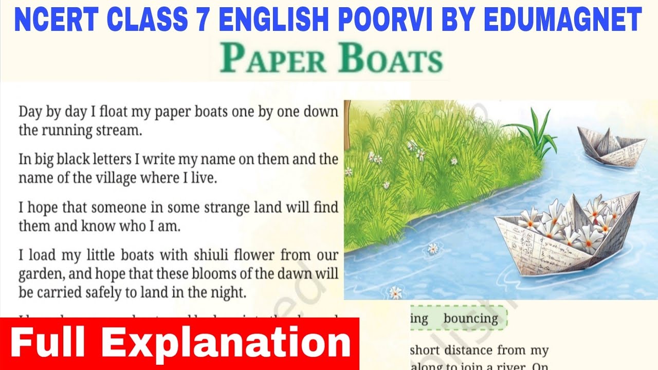 NCERT CLASS 7 English Poorvi Unit 3 chapter 2 Paper Boats (poem)  | EDUMAGNET