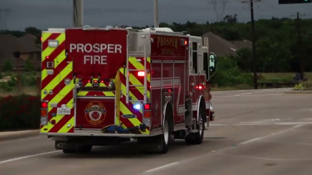 (Air Horn) Prosper Fire Rescue Engine 3, Medic 3 & Prosper Police responding to a Medical Emergency.