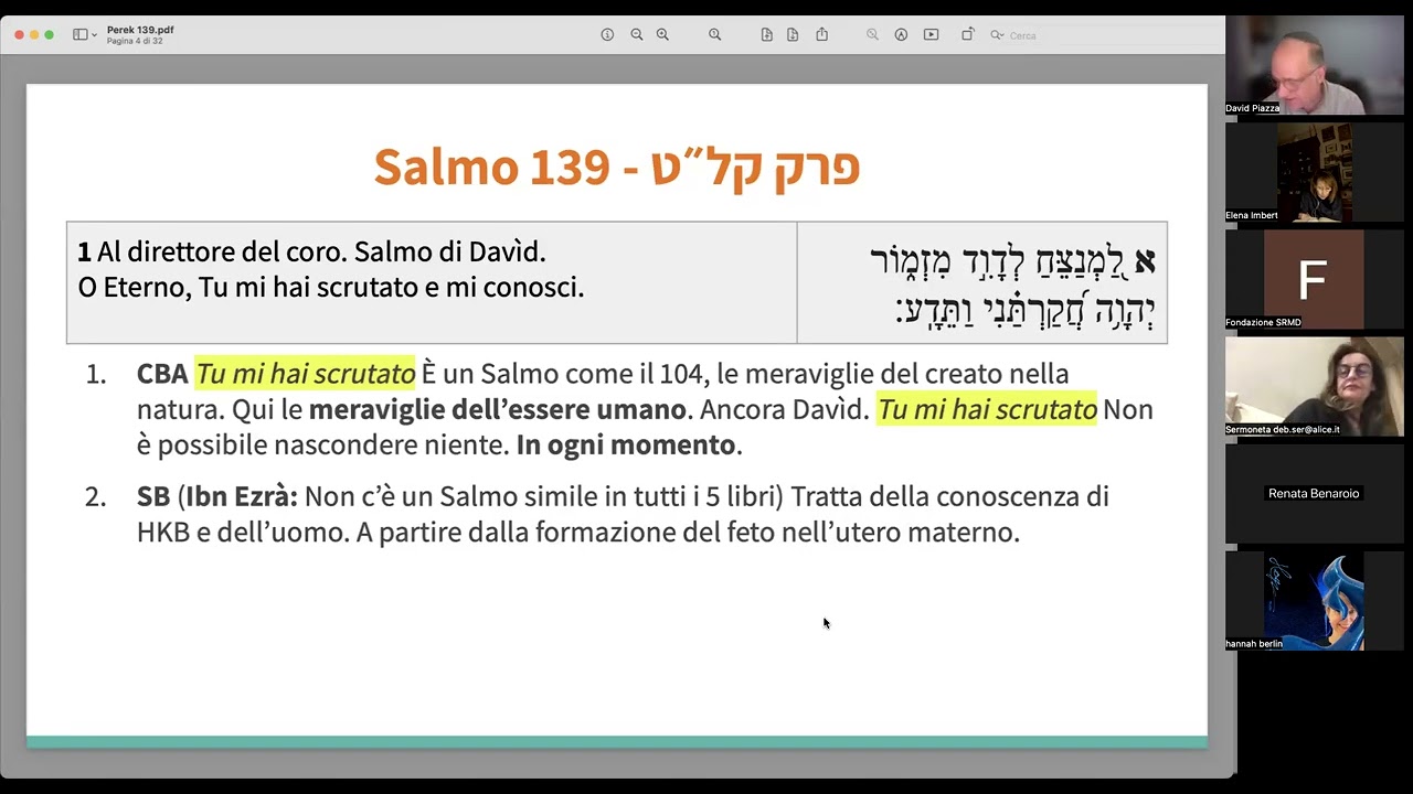 D. Piazza - Tehillìm da studiare - Salmo 139 - Mi hai scrutato