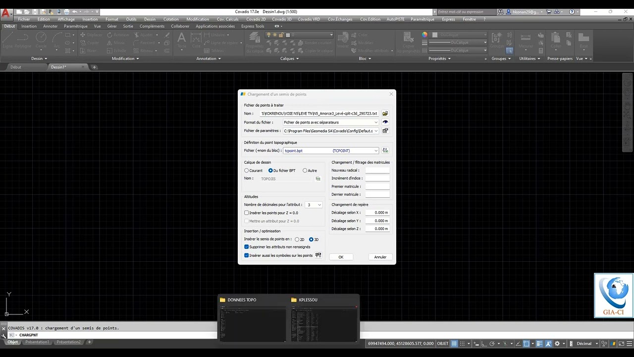 1 / LES BASES DU LOGICIEL COVADIS  - PARAMETRAGE ET CHARGEMENT DE SEMI DE POINTS