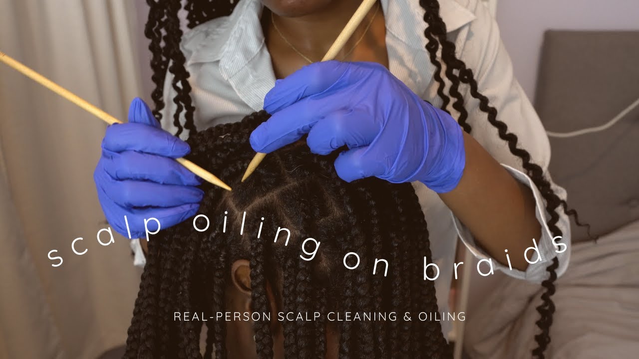 [ASMR] Scalp Oil on Box Braids for Sleep | Cleaning & Picking | Oils for Hair Growth 💆🏾‍♀️