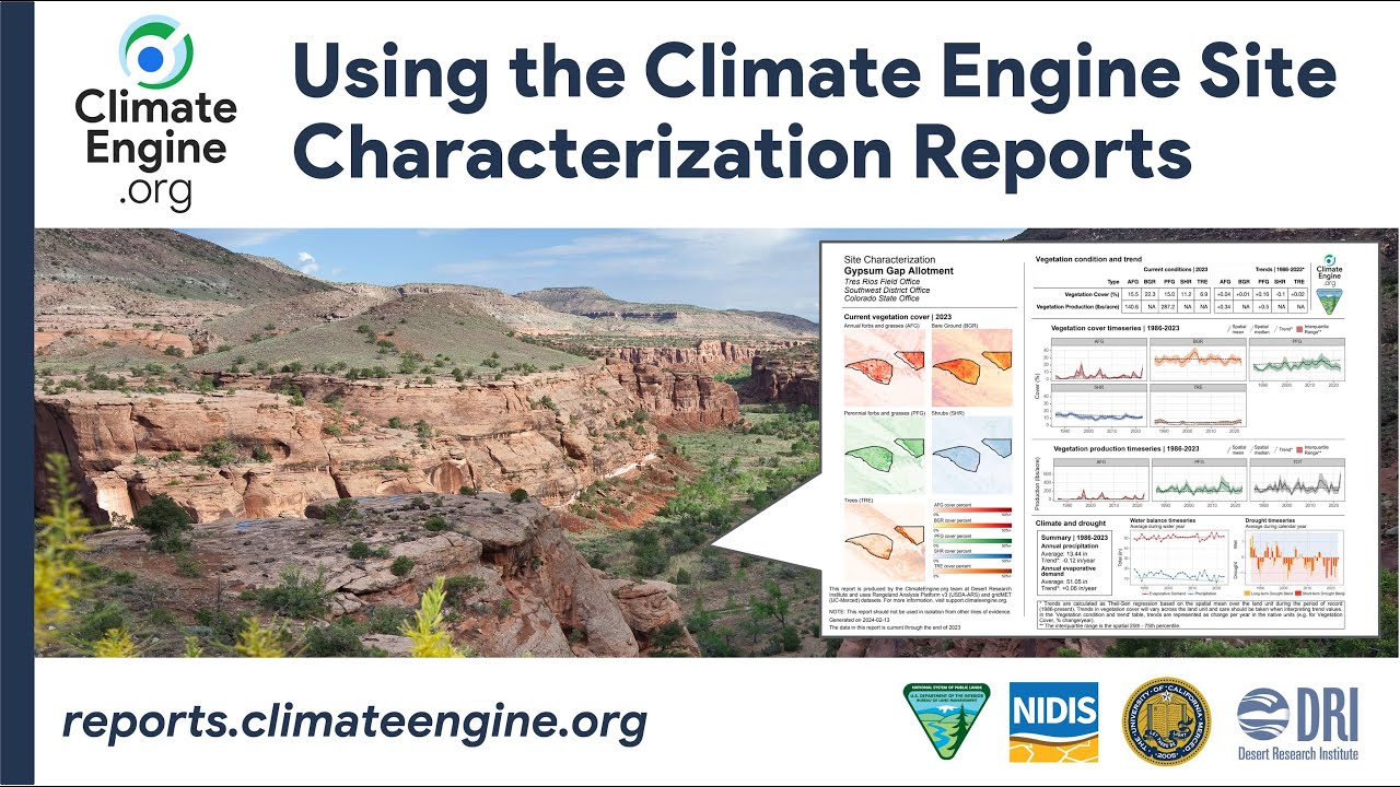 Using the Climate Engine Site Characterization Reports