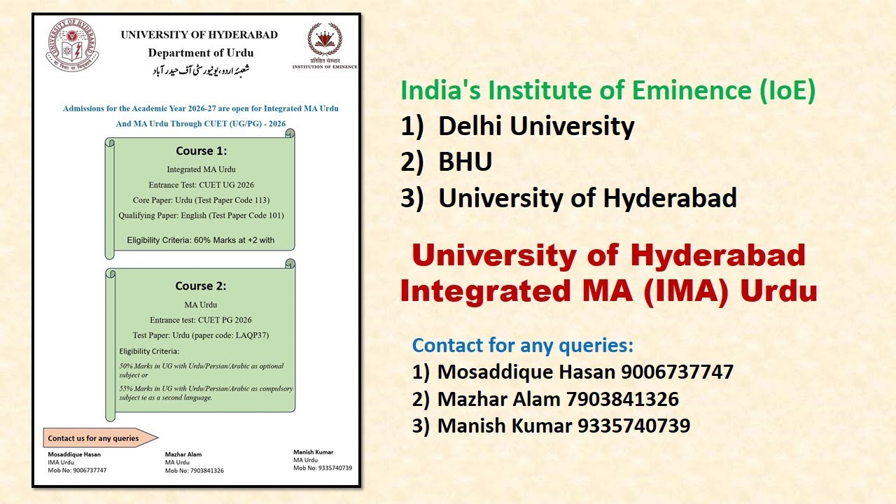 Integrated MA Urdu in University of Hyderabad