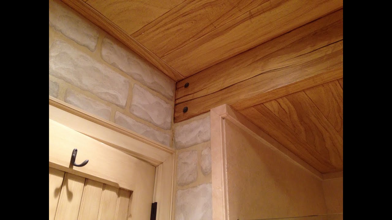 Faux woodgrain & stone master bathroom