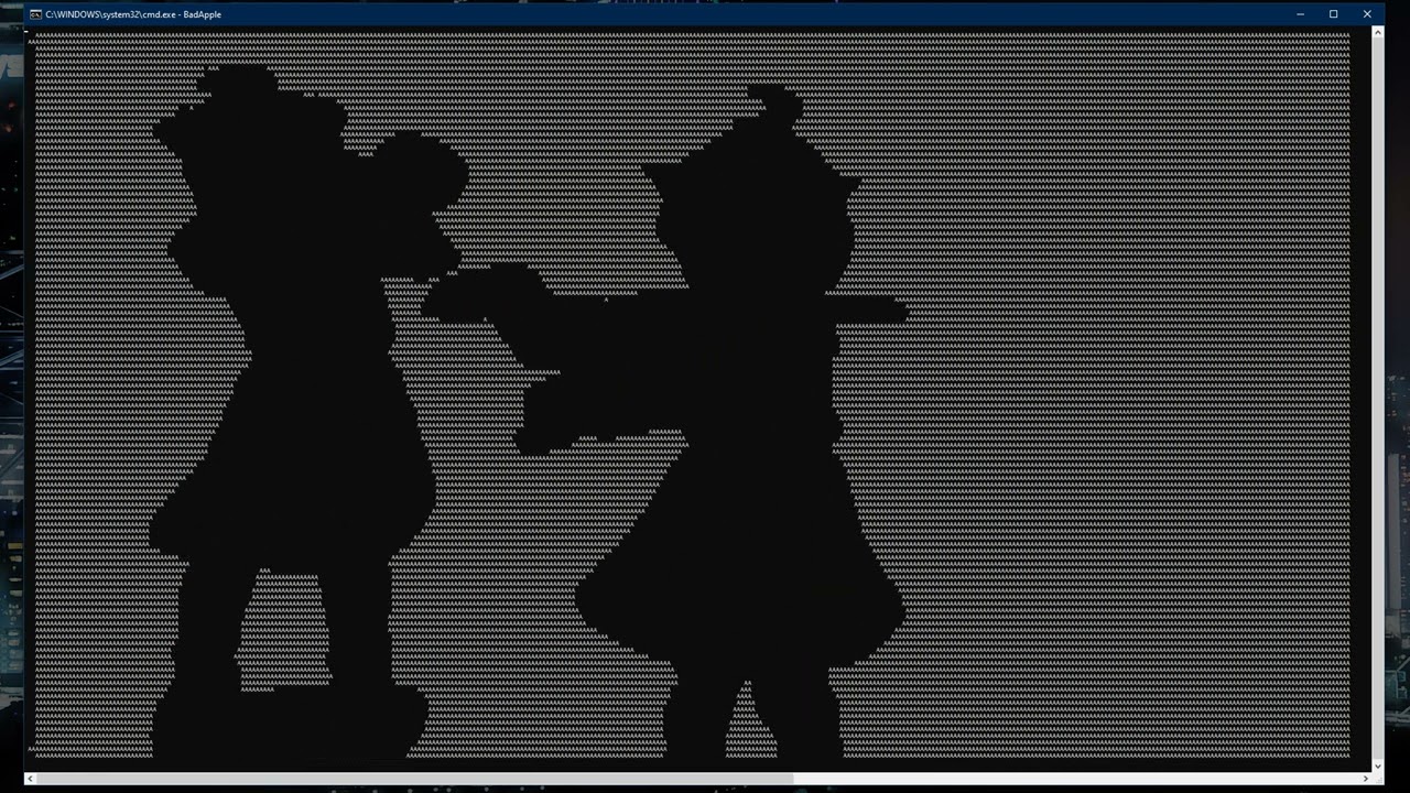 Bad Apple but it's just AAAAAAAAAAAAA in command prompt