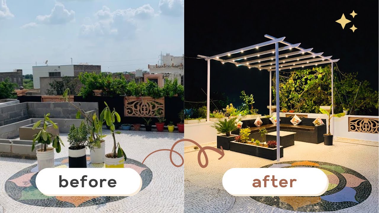 How To Transform Your Terrace, Rooftop, Backyard || DIY Patio Roof, Low Cost Terrace pergola Idea