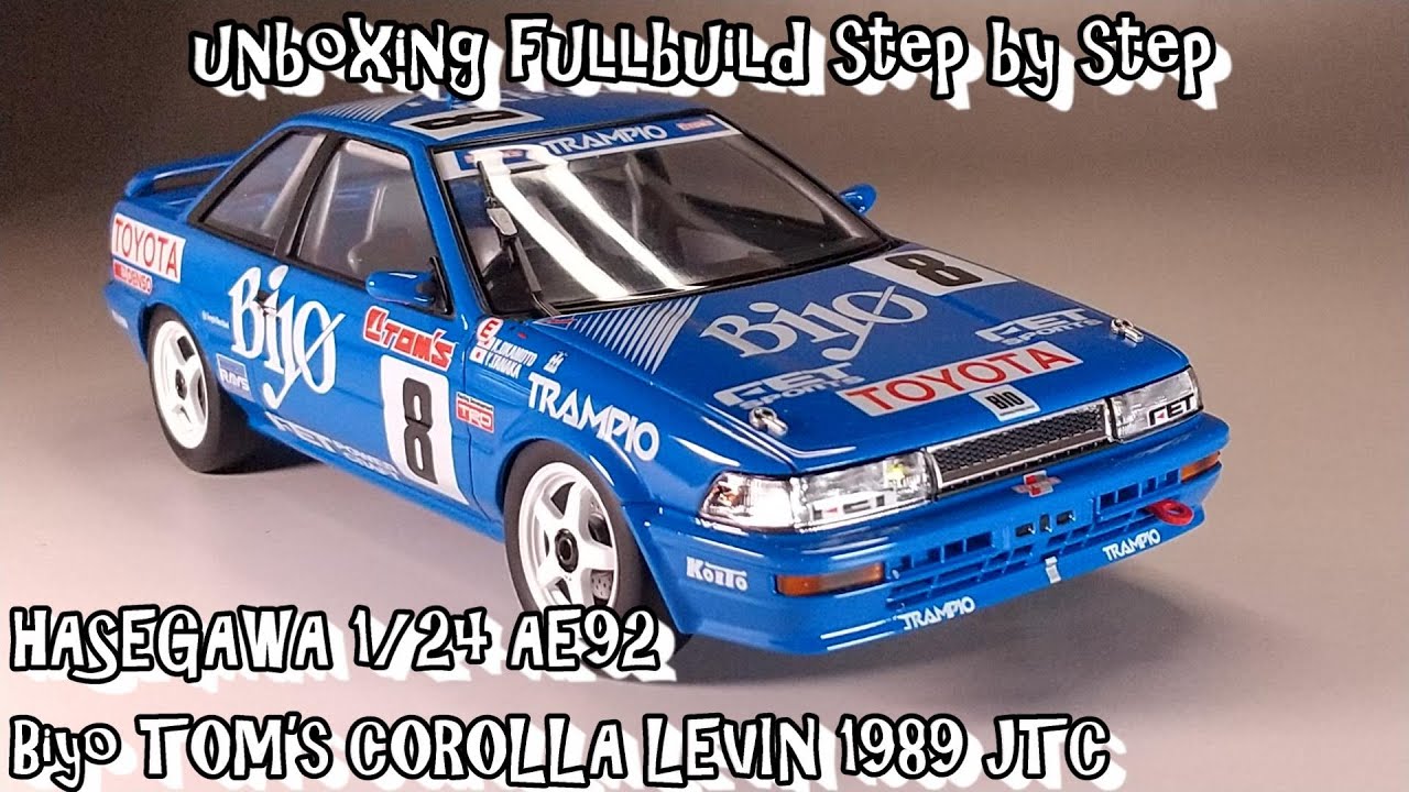 unboxing fullbuild HASEGAWA 1/24 AE92 Biyo TOM’s COROLLA LEVIN 1989 JTC Scale Car Plastic Model