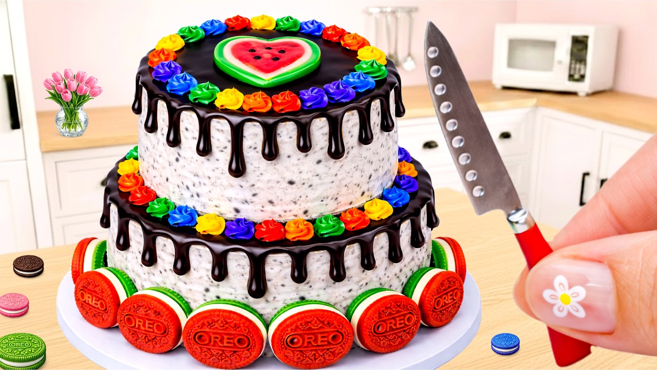 Miniature Rainbow Heart Cake 🌈💖 Satisfying Chocolate Oreo Decorating | Mini Baking by Amazing Cake