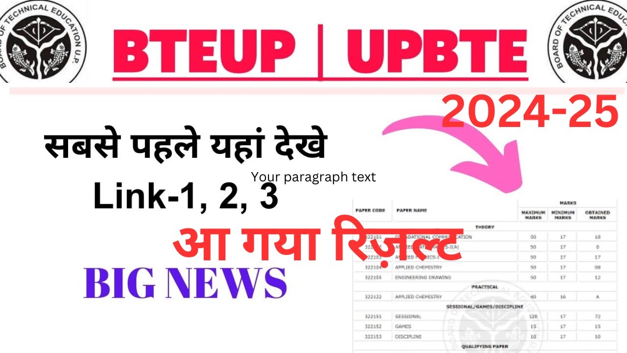 आ गया BTEUP रिज़ल्ट इस  LINK से देखें ||bteup result 2025 KASAI Check kare|