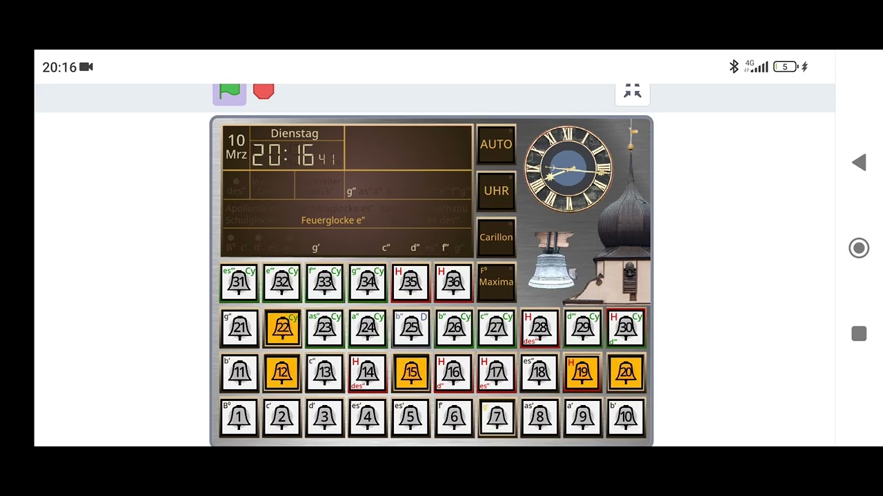 Die geläute der glocken (22+ 20+ 19+ 15+ 12+ 7+).