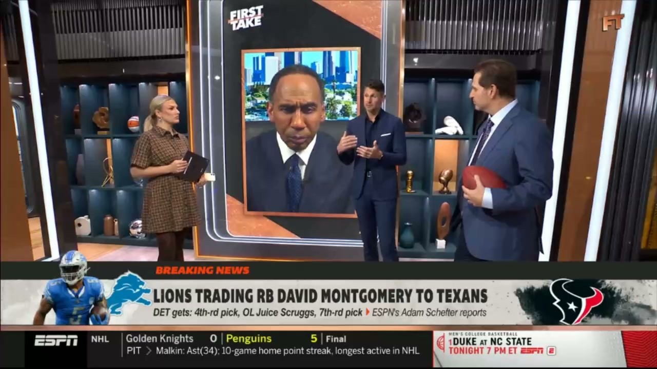 [BREAKING NEWS] Stephen A. & Dan O. react to Lions trade RB David Montgomery to Texans | FIRST TAKE