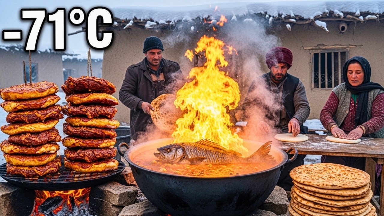 Frozen Afghanistan Ep 01  Baking Bread & Cooking Fish in Deep Snow