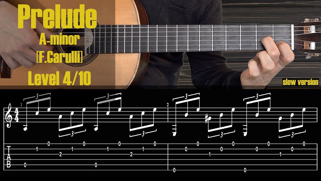 Prelude in A-minor [F.Carulli]. Easy/Beginner piece for Classical Guitar. Free Tabs/Sheet