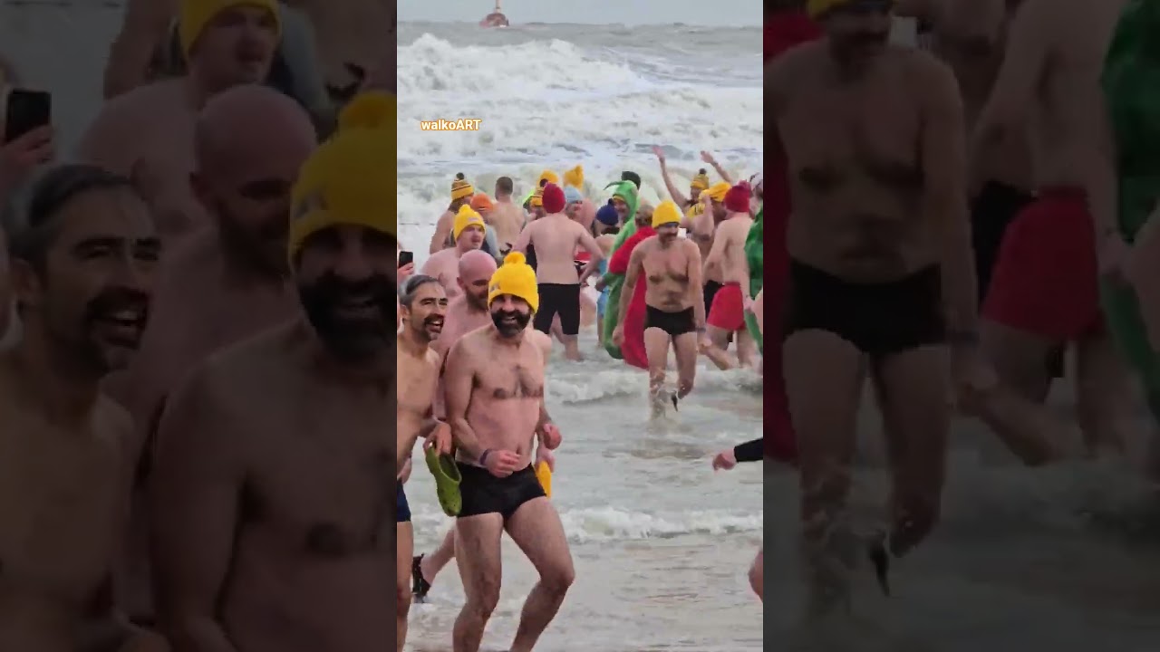 Neujahrsbaden Nordsee Teil 2 * Nieuwjaarsduik Oostende * 3 Grad Celsius * New Year's bath  
