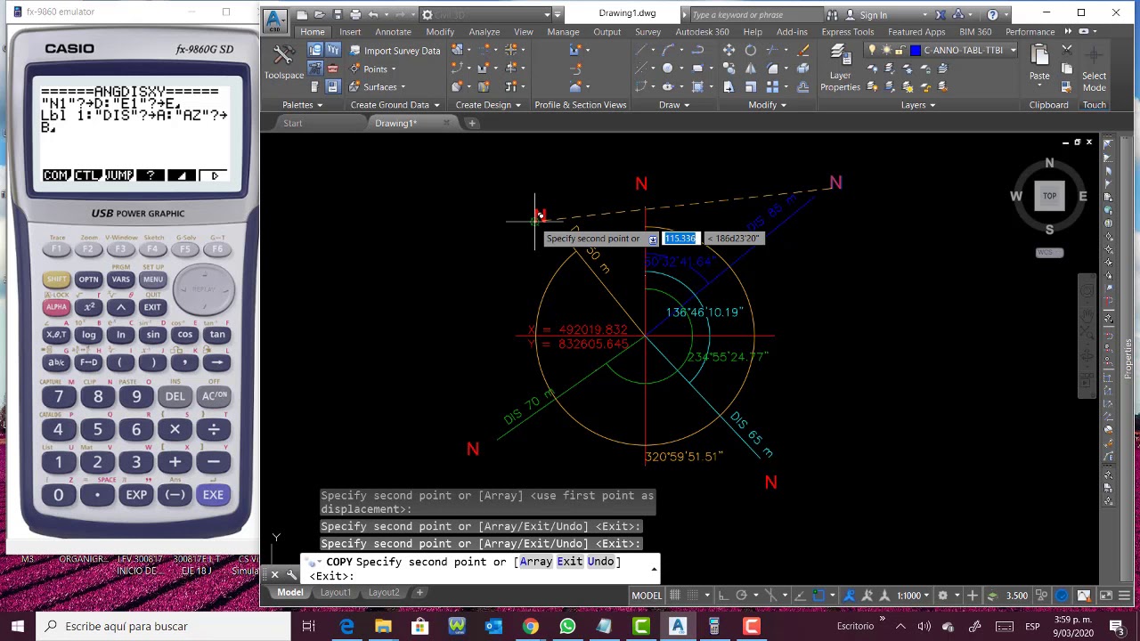 CALCULAR COORDENADAS CON PROGRAMA DE CALCULADORA CASIO FX-9860GII