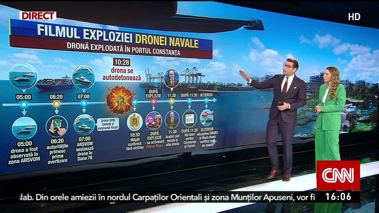 Filmul exploziei dronei navale din portul Constanța