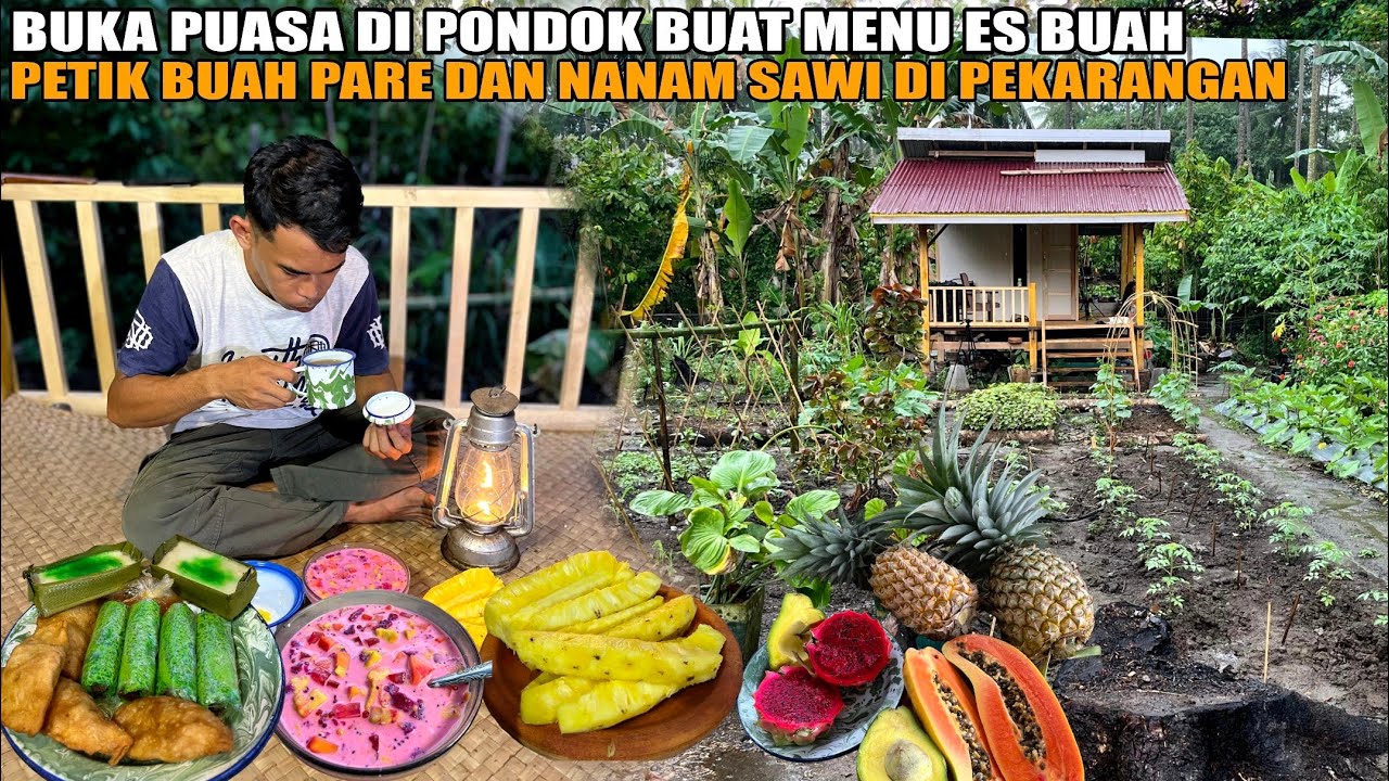 HIDUP DI DESA | BERKEBUN MENANAM SAWI & PANEN PARE, BUKA PUASA DI PONDOK BUAT MENU ES BUAH