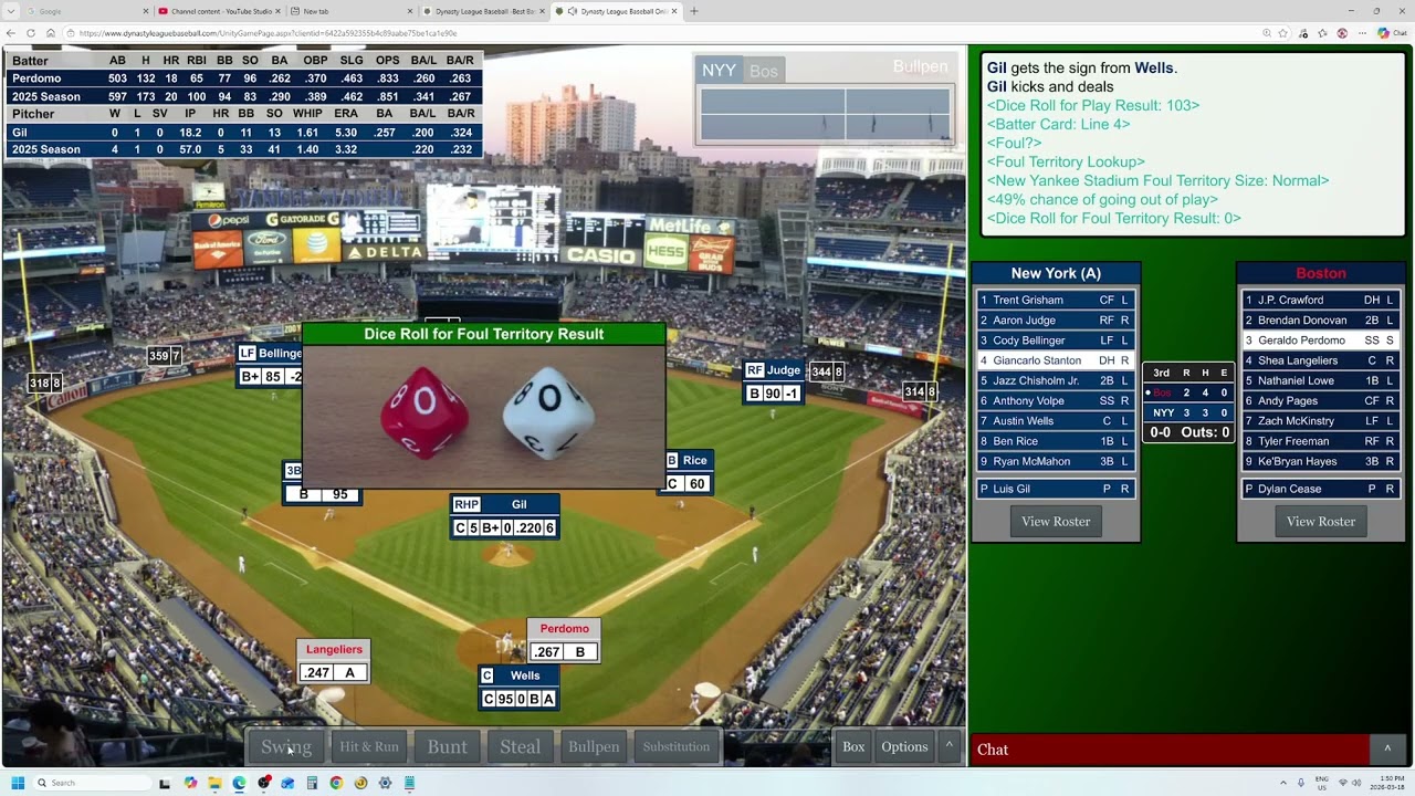 Game 130 New York Yankees vs Boston Mob, MLB vs Me 2025 Dynasty League Baseball Replay