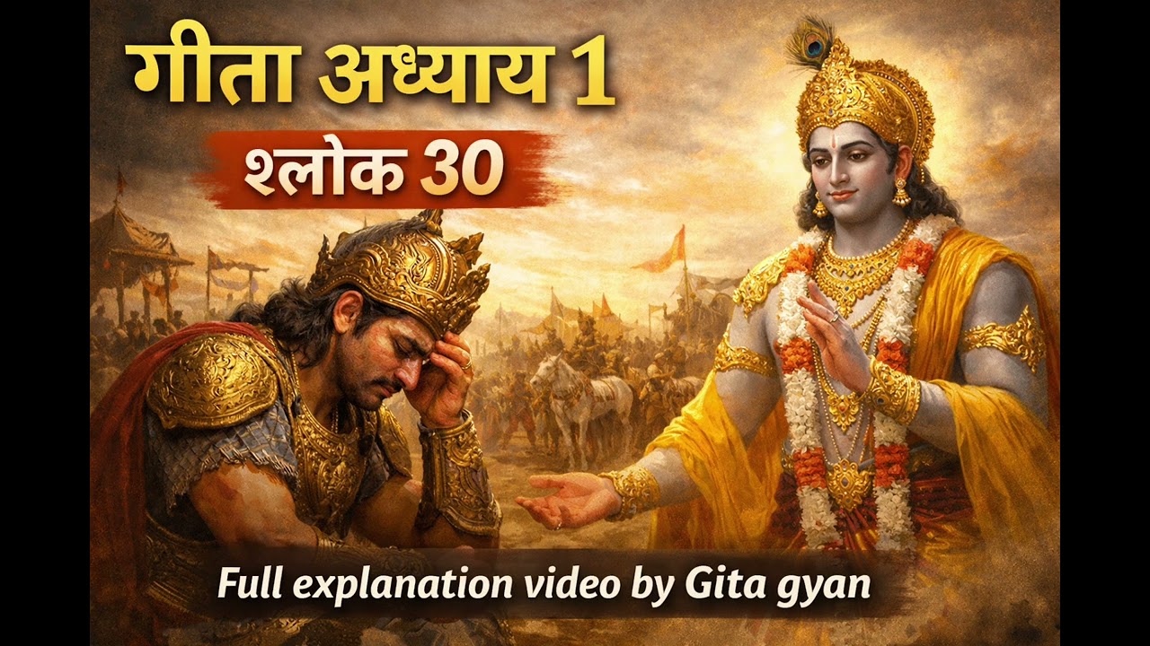 गीता अध्याय 1 श्लोक 30 | अर्जुन की मानसिक स्थिति का अर्थ | Full Explanation in Hindi