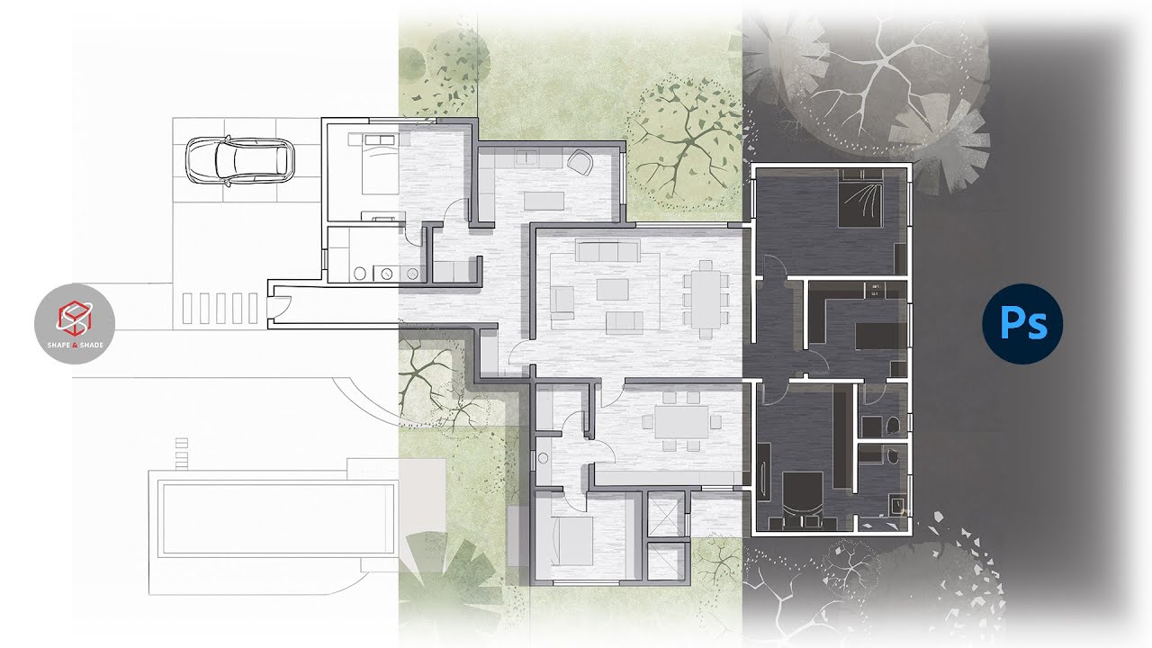 How to Render Architectural Plans in Photoshop | Light & Dark Mode Tutorial #architecture#photoshop