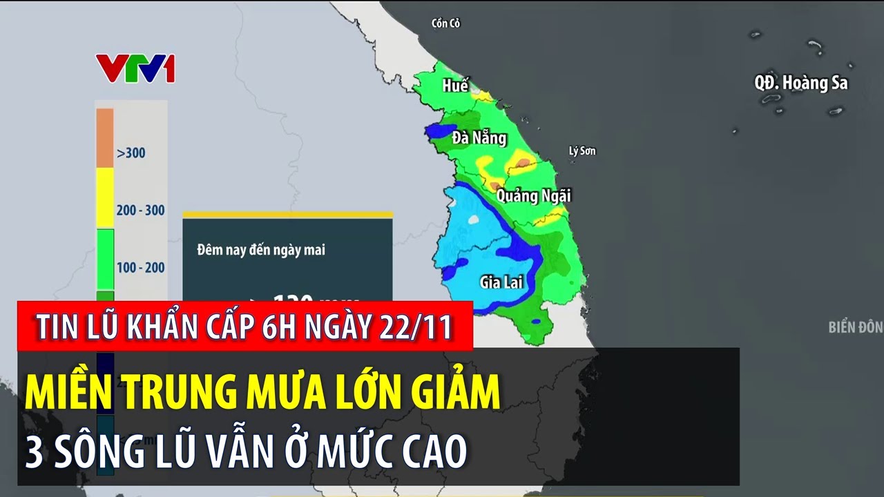 Tin lũ khẩn cấp 6h ngày 22/11: Miền Trung mưa lớn giảm, 3 sông lũ vẫn còn ở mức cao | VTVWDB