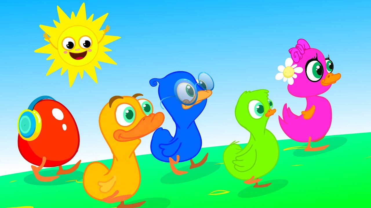 Five little ducks went out one day! over the hill and far away. Nursery rhyme for toddlers.