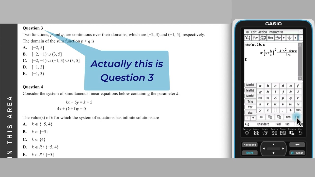 Using the fx-CP400 ClassPad II to complete the VCE 2023 Maths Methods Exam - Part 1