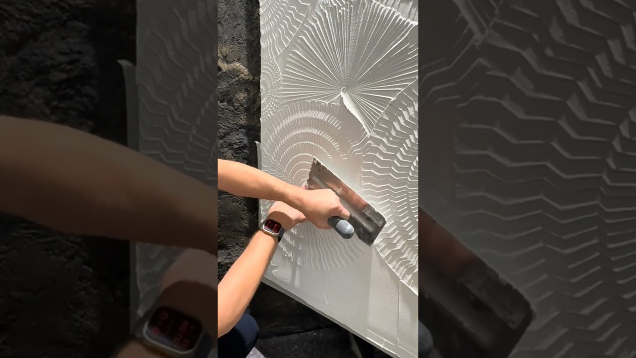 Excelente t&eacute;cnica para hacer dise&ntilde;os de textura en las paredes 👏 #construction #skills #usa #mexico