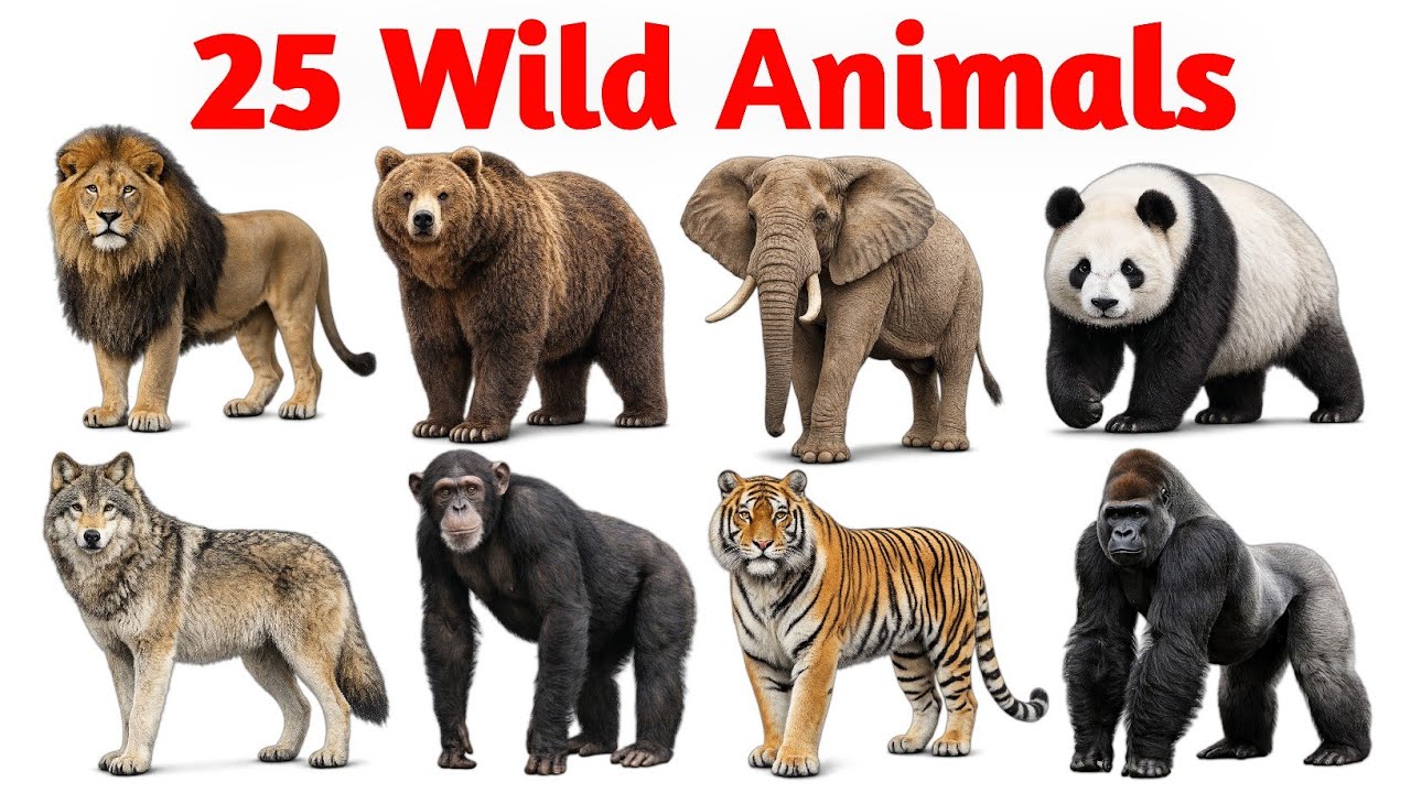  Wild Animals Name in English & Hindi 🐯 | Picture Learning for Kids | 25 Wild Animals for Children