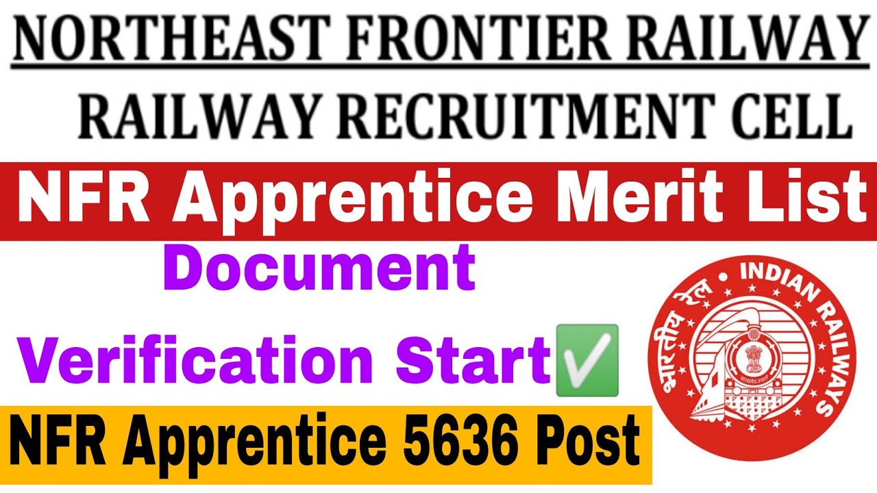 NFR Apprentice Merit List 2022 | Northeast Frontier Railway Apprentice Merit List 2022 | Railway