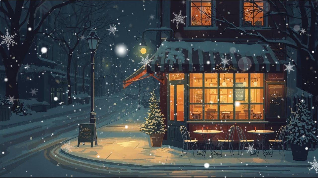 Winter Lofi Coffee Shop Vibes ❄️ Cozy Beats for Study, Work & Relax | Snowy Streetlight Ambience