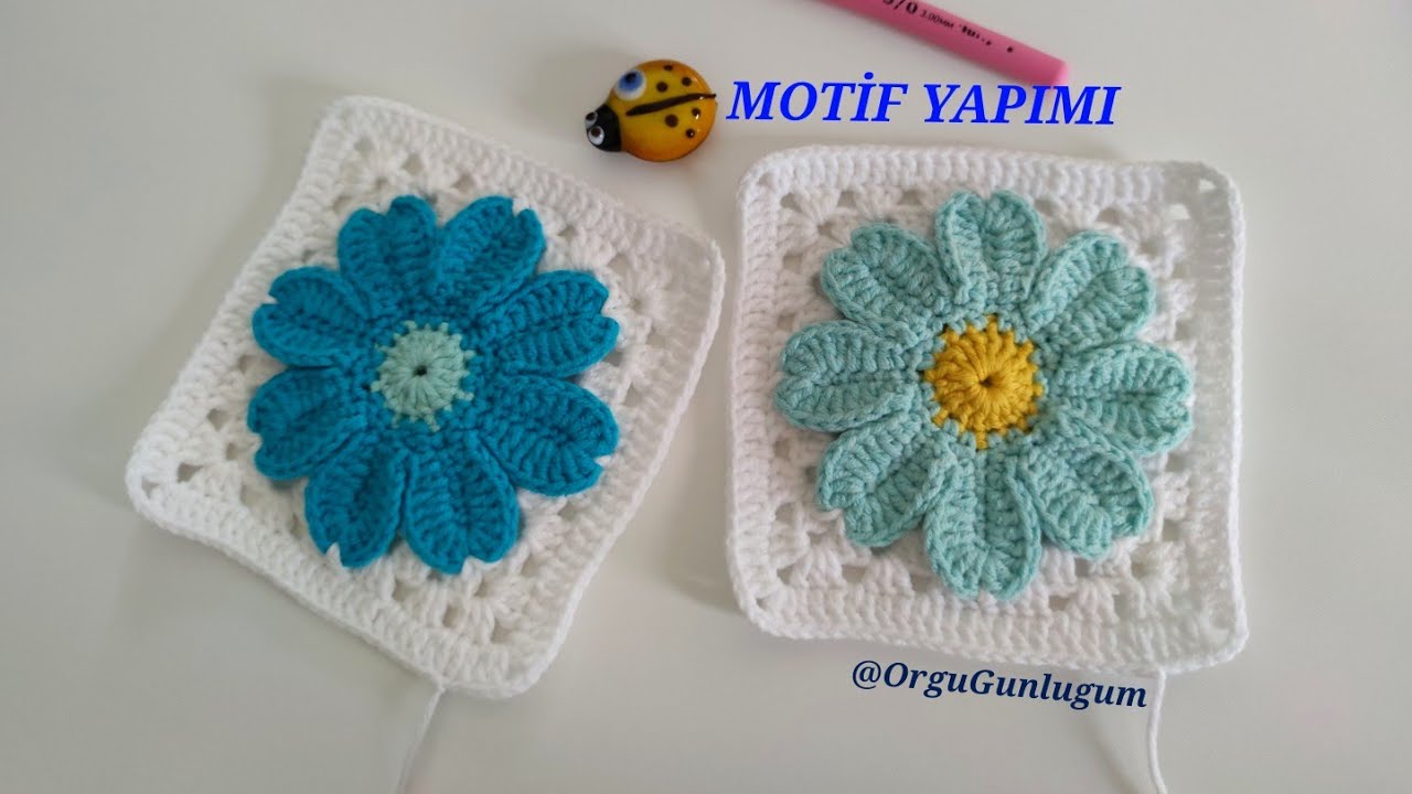 Çiçek MOTİF YAPIMI🌸3D Papatya motif 🌸 FLOWER GRANNY SQUARE 🌸 Motif çeşitleri 🌸 battaniye motif