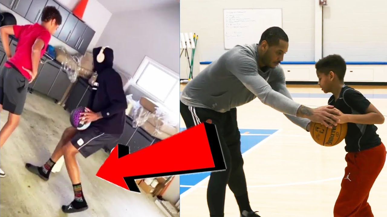 Carmelo Anthony Teaches His SIGNATURE JAB STEP To His Son At Home!