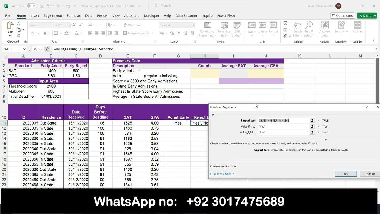 Exp19_Excel_Ch07_ML1_Admissions | Exp19 Excel Ch07 ML1 Admissions #exp19_excel