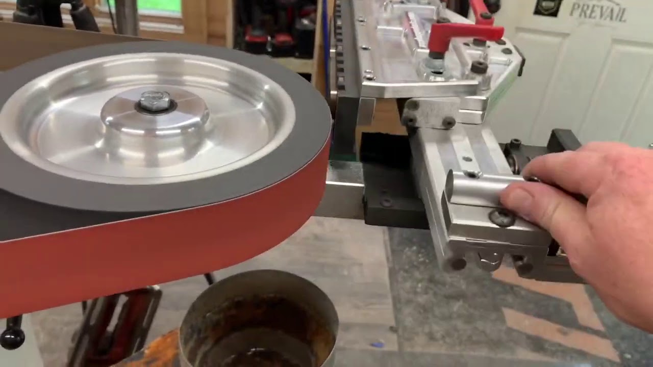 How I surface grind my knives with the new “Reeder” surface grinding attachment for my 2x72