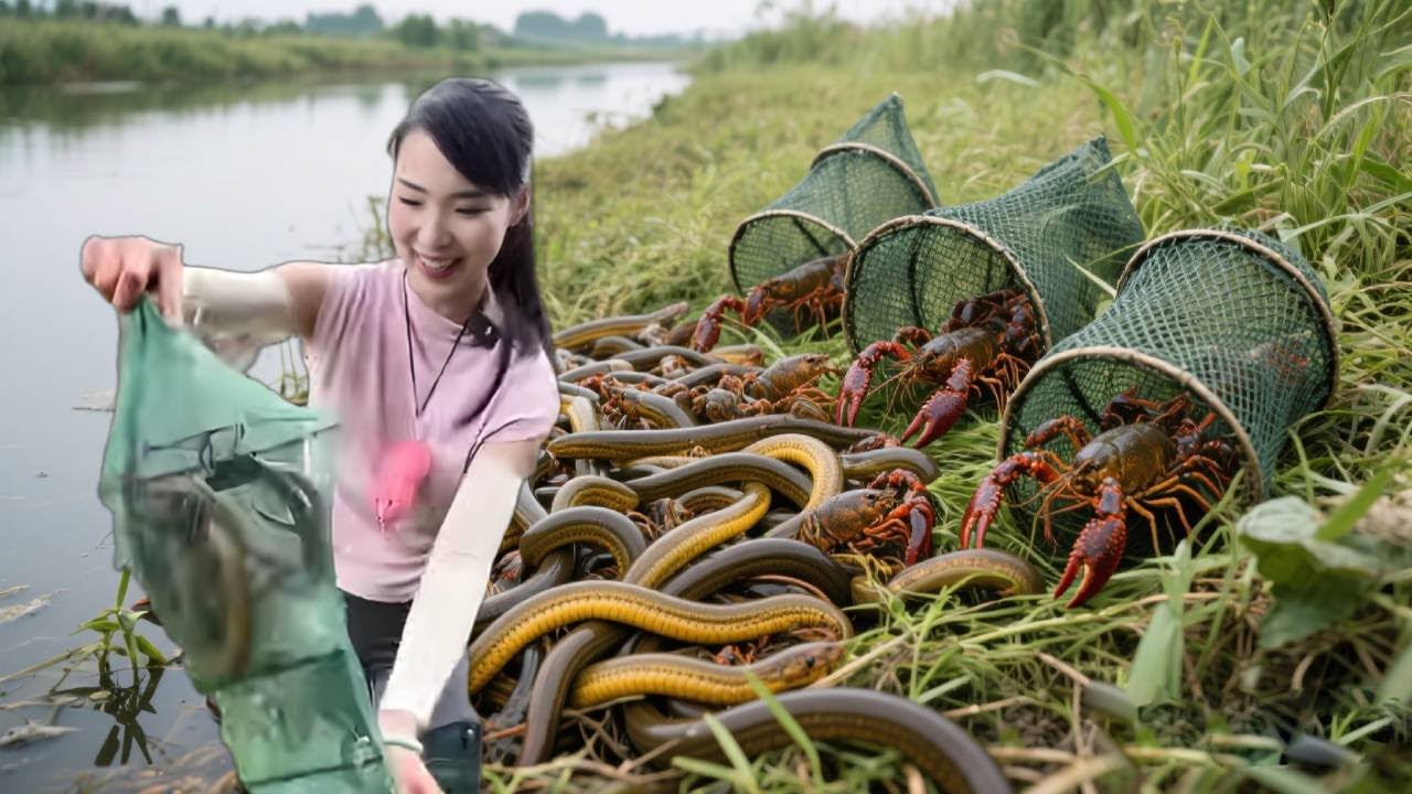 涨水后的鱼塘惊喜满满！黄鳝抓不完，30个笼子能收多少货？【文杰吖】