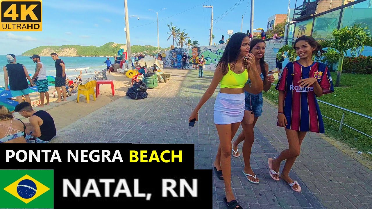 Carnival in Brazil in 2022. Ponta Negra Beach, Natal, Rio Grande do Norte. 4K beach walk