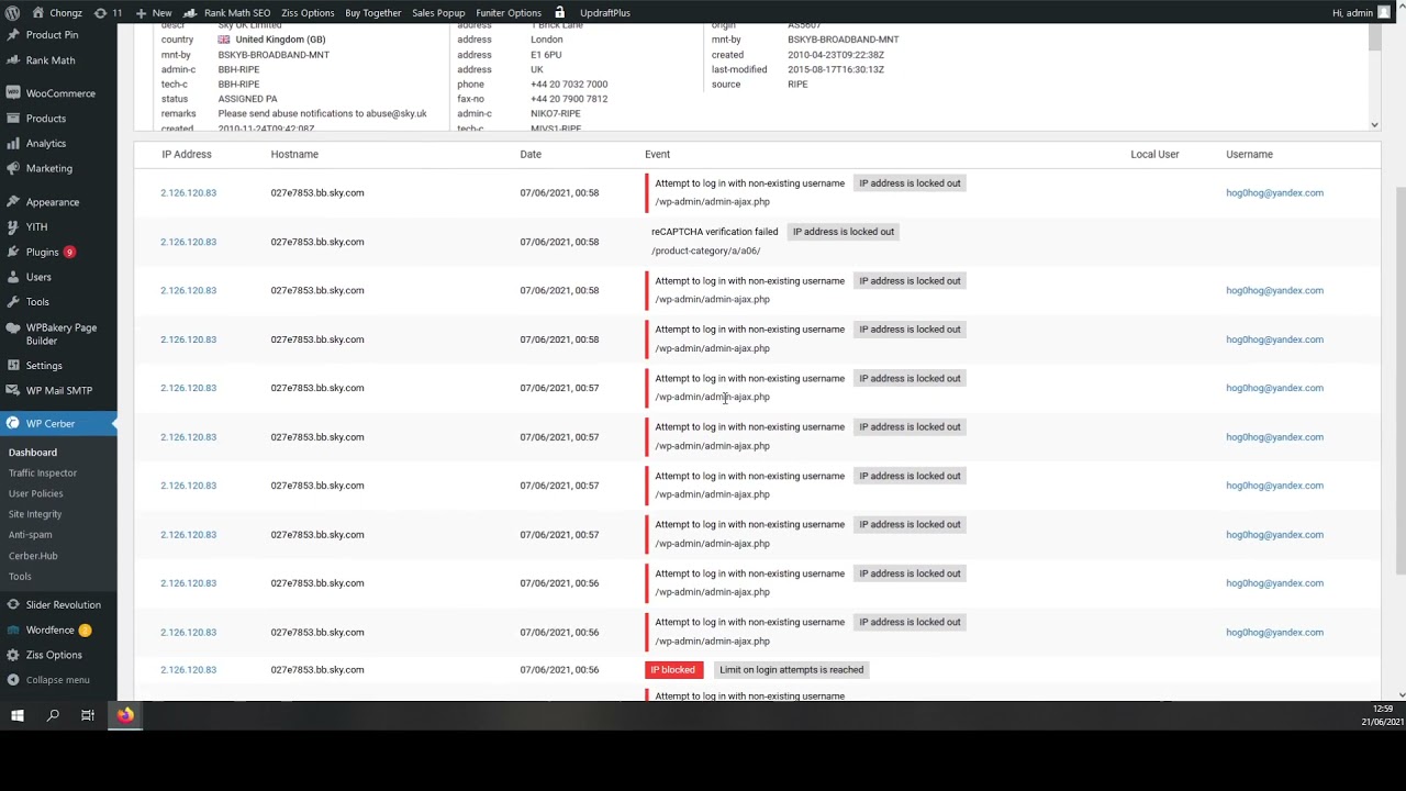 Blacklisting IP in WP Cerber