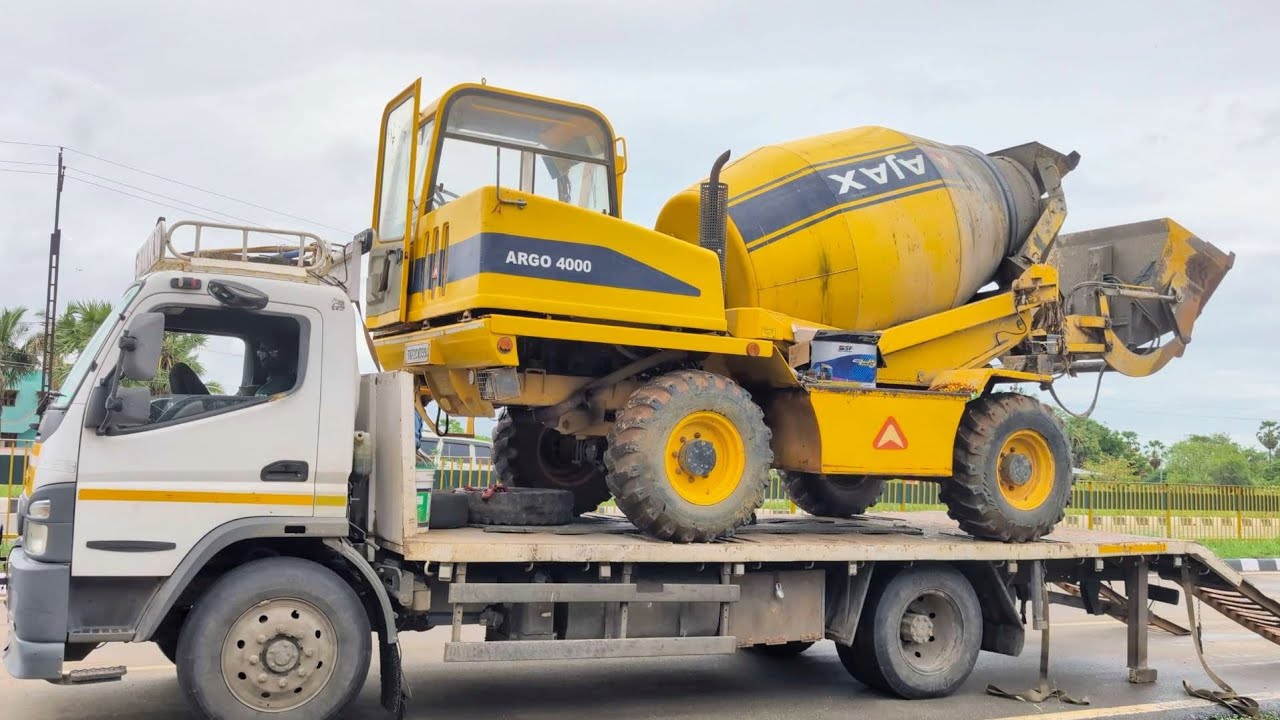 Ajax Agro concrete mixer loading and unloading in BharatBenz truck | Powerful construction work