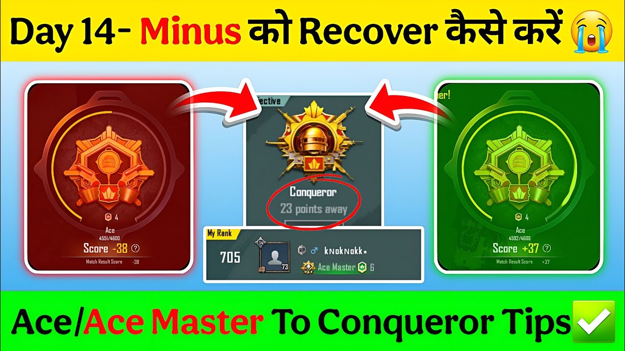 🇮🇳Day 14- How To Recover Minus⁉️| Aaj Kitne Points Pe Conqueror Milega Solo/Duo/Squad Rankpush Tips