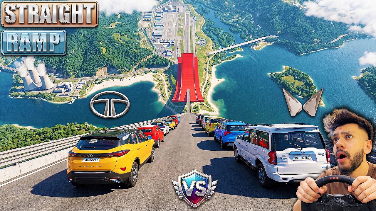 GTA 5 Mahindra Cars Vs TATA Cars Straight Ramp Challenge GTA 5