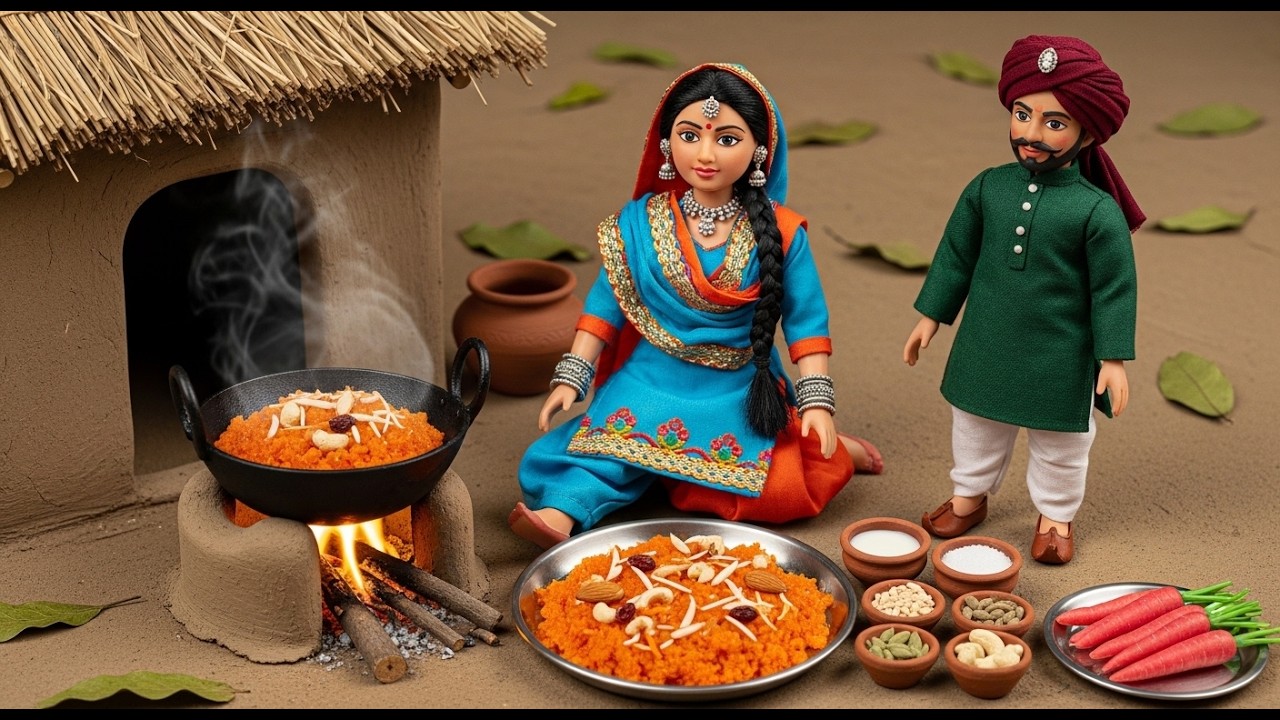 Miniature Doll Makes Gajar Ka Halwa | Indian Village Tiny Kitchen Story