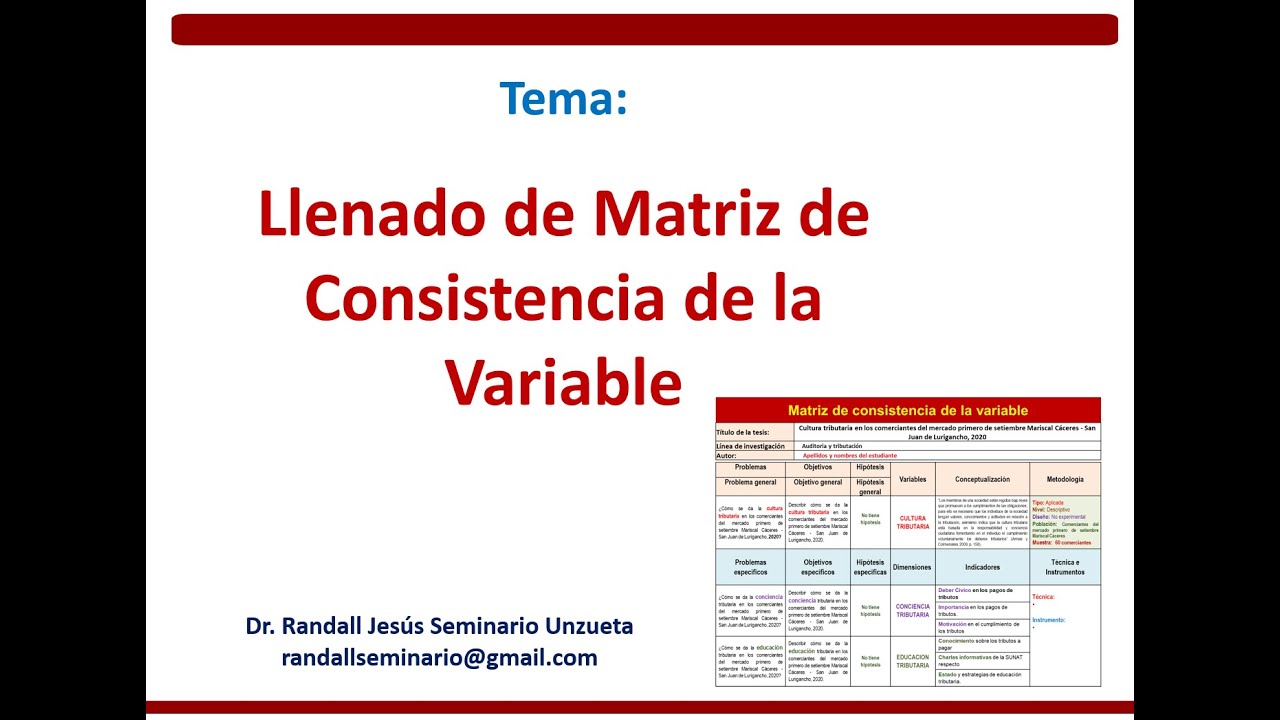 Elaboración - Matriz consistencia de la variable