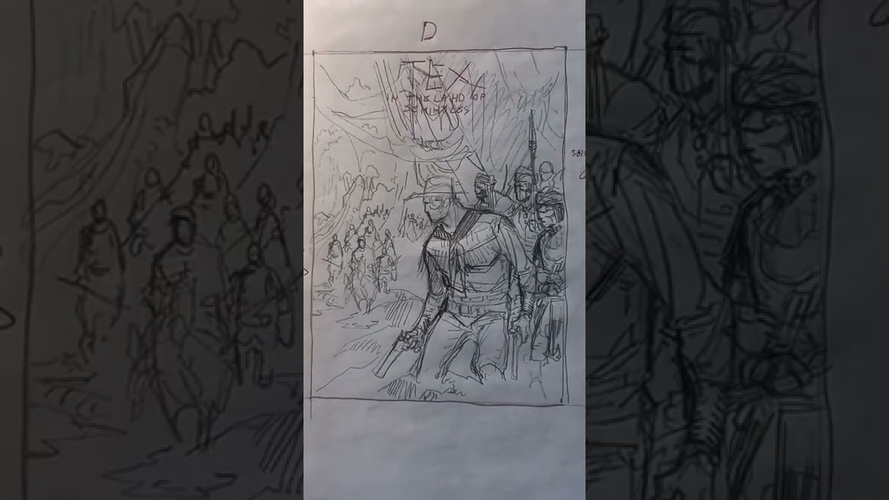Os cinco esboços de Michele Rubini para a capa de Tex Willer que não chegará a ser publicada