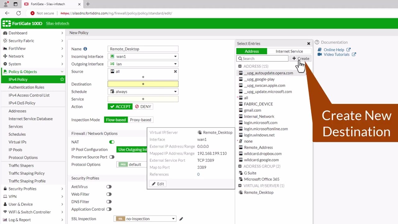 Port Forwarding on FortiGate Firewall. (Virtual IP)