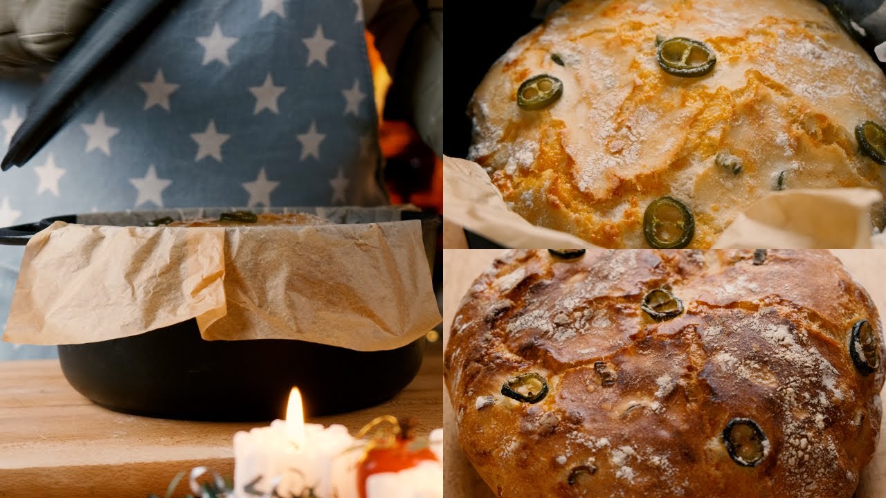Dutch Oven Cheddar Jalapeno No-Knead Bread! Delicious!