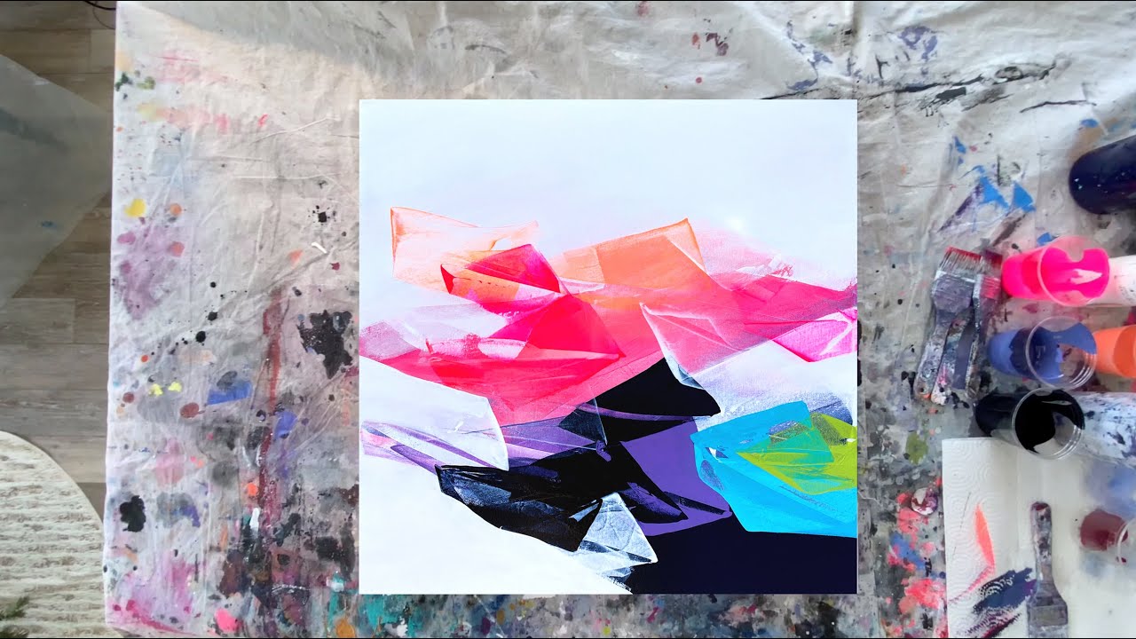 Abstract Painting Techniques using a Acrylics and a Catalyst Wedge (Timelapsed Demonstration)