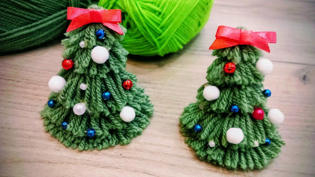 #5-minute yarn Christmas trees #diycrafts #Рождественские  ёлочки из пряжи за 5 минут#