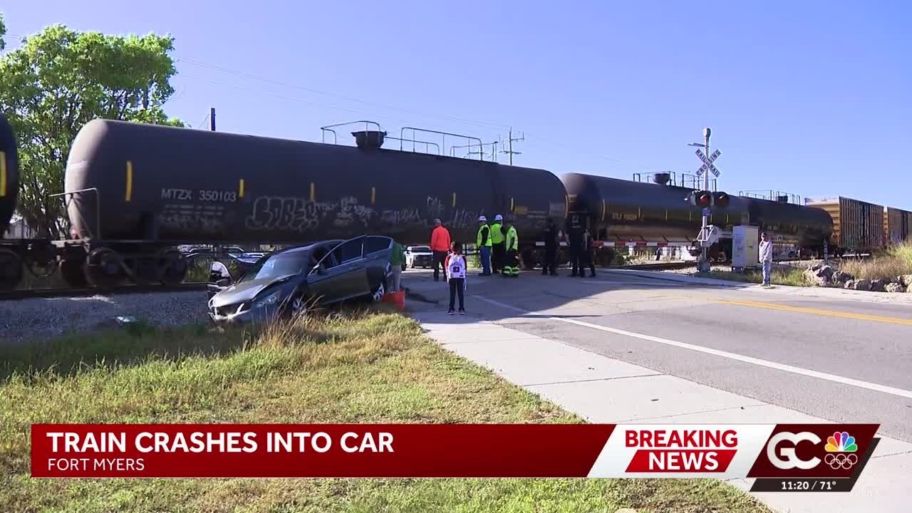 Train crashes into car in Fort Myers, father and son escape unharmed
